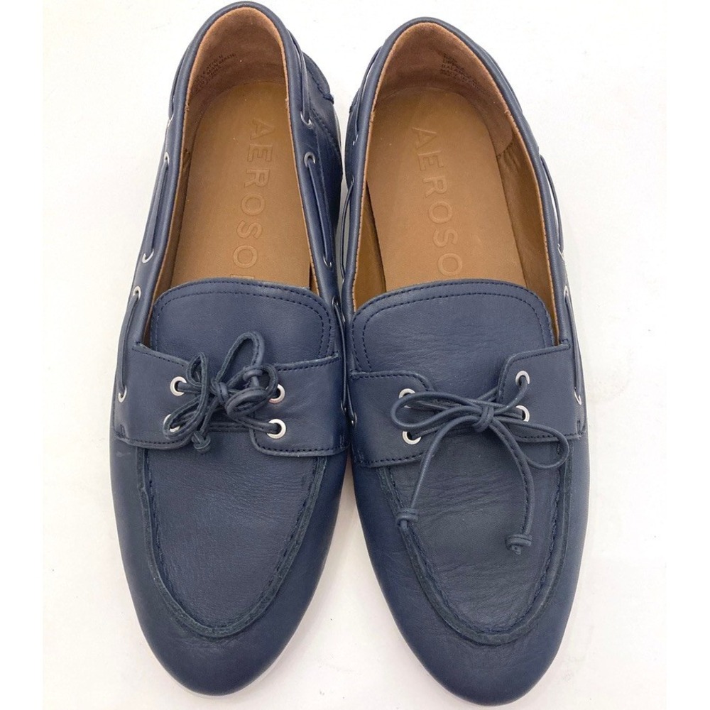 Aerosoles Barita Boat Shoes Navy Blue Leather Slip On‎ Womens 8.5 M Comfort